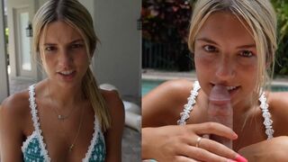 My step brother got hard in the pool so I sucked his cock