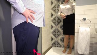 my private secretary in business suit having fun with the boss in the shower
