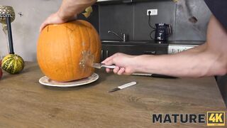 MATURE4K. Mature woman finds he horny stepson masturbating and helps him
