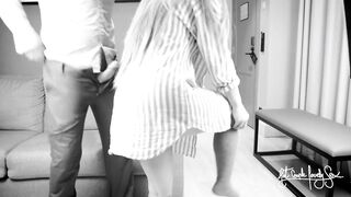 Hubby watches a fan fucks his wife. DP with anal plug. Cuckold creampie cleanup fantasy.