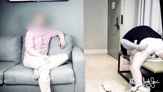 Hubby watches a fan fucks his wife. DP with anal plug. Cuckold creampie cleanup fantasy.