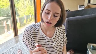 Waited a month for a blowjob, filled a cutie with cum with a bob