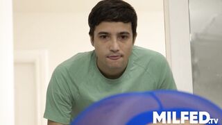 Young Guy Spying on Hot MILFs at the Gym