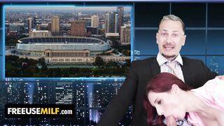 ChannelSkeet Breaking News - Male News Anchor FreeUse Bangs His Redhead Colleague & 18yo Protester