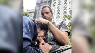 Mid-day Sunday Central Park NYC public deepthroat and gagging